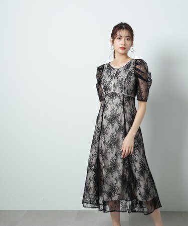 バイカラーラッフルレースドレス