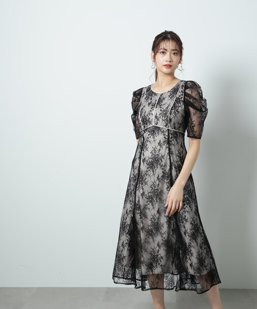 バイカラーラッフルレースドレス