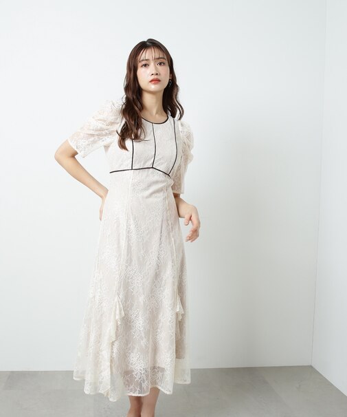 バイカラーラッフルレースドレス