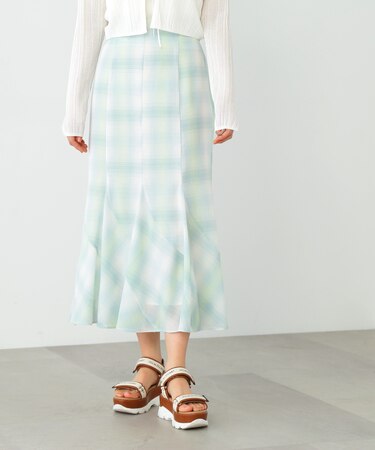 オンブレーチェックマーメイドロングスカート