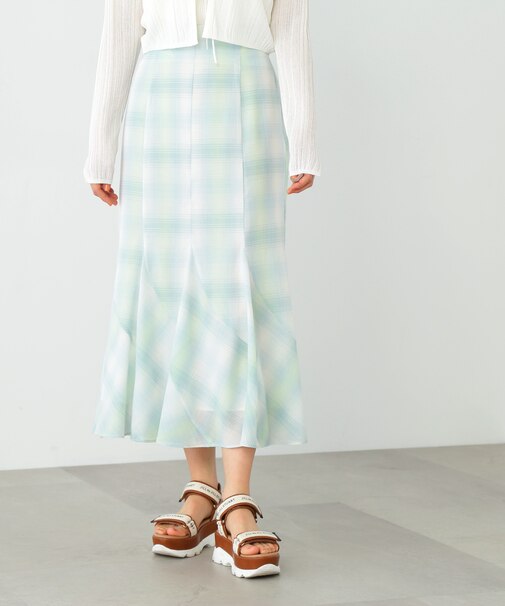 オンブレーチェックマーメイドロングスカート
