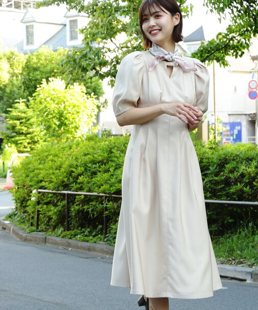 スカーフツキタックウエストワンピース
