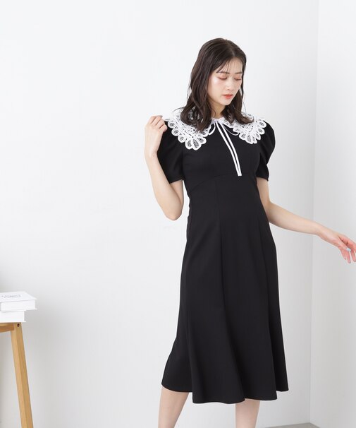レースカラーカットソーワンピース