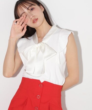 サテンボウタイニットトップス