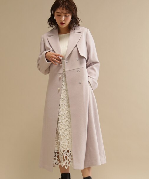 パールボタンウールトレンチコート