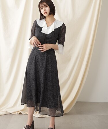 シアーランダムドットプリントワンピース