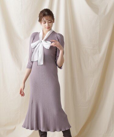 メロ―ボウタイマーメイドニットワンピース