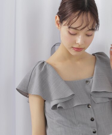 リネンライククロップドブラウス　WEB限定カラー:ブルー