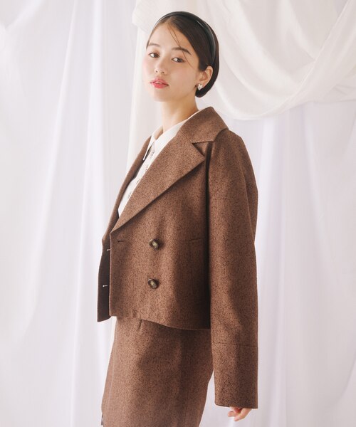strata ネップツイードジャケットコート　ブラウンミックス strata ネップツイードジャケットコート ブラウンミックス