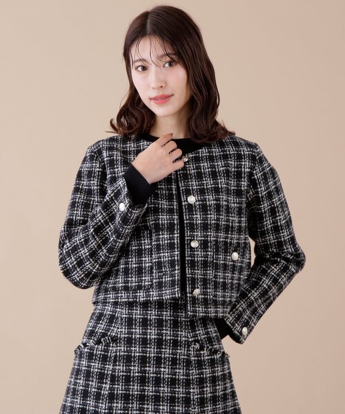 ラメツイードチェックノーカラージャケット｜ジルバイジルスチュアート