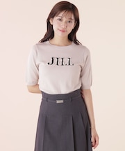 ◆半袖ロゴジャカードビジューニット