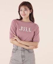 ◆半袖ロゴジャカードビジューニット