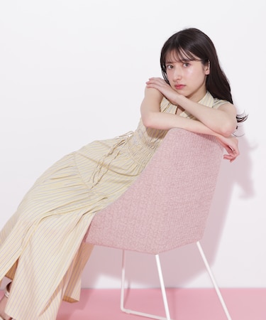 ウエストシャーリングストライプシャツワンピース