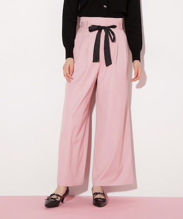リボンベルト付きワイドパンツ