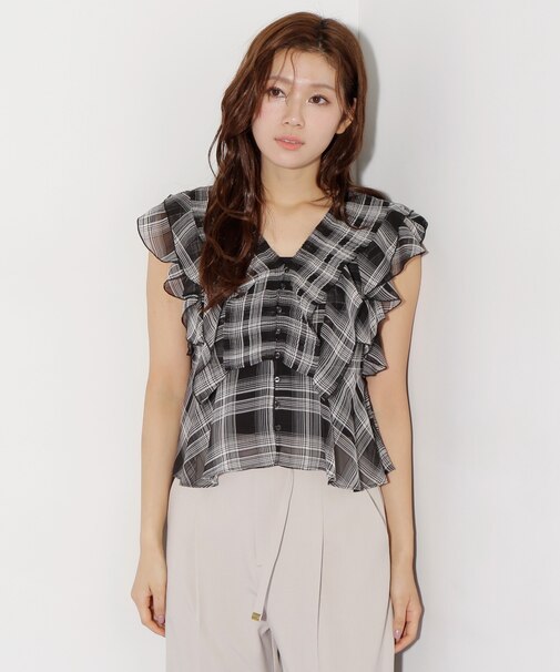 プリーツフリルブラウス