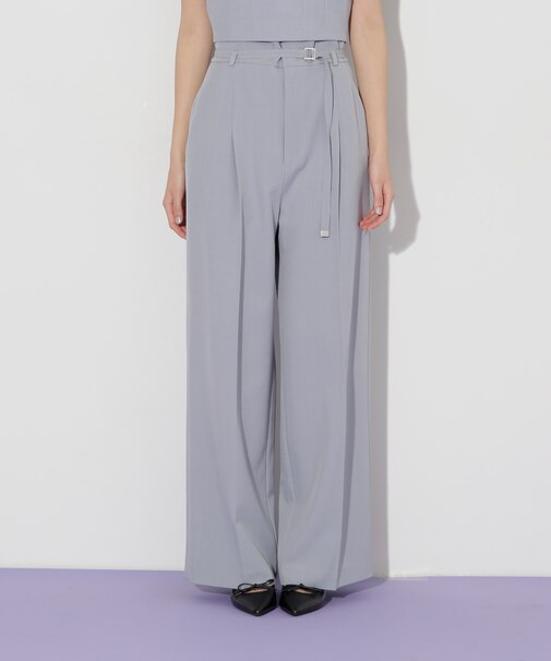 ベルト付きハイウエストスラックスパンツ