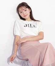 半袖ロゴジャカードビジューニット