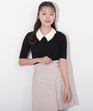 衿付きリブニット5分袖