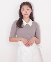 衿付きリブニット5分袖