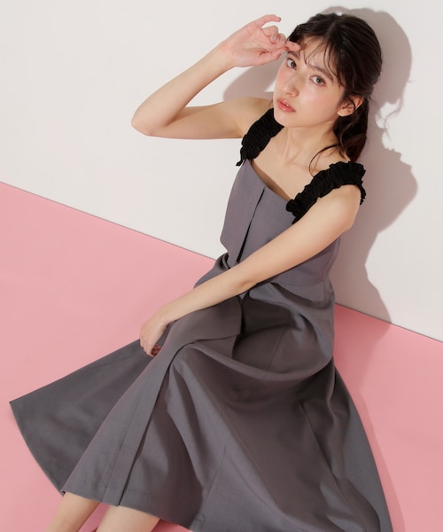ジルバイジルスチュアート オフショルダー フリル ロングドレス S ベージュ ジルバイジルスチュアート オフショルダー フリル ロングドレス