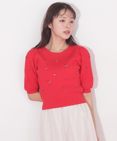 フラワーエンブロイダリーコンパクトニット