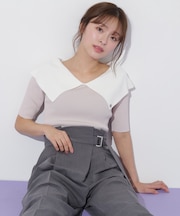 配色ビッグカラーリブニット