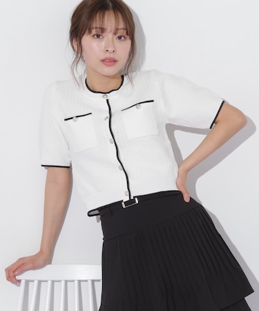 半袖ツイードニットカーディガン