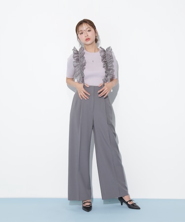 フリルサス付きワイドパンツ