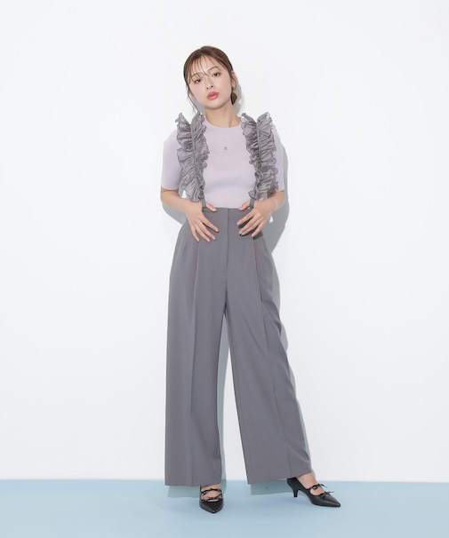 フリルサス付きワイドパンツ
