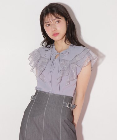 ケープフリルフレアスリーブブラウス