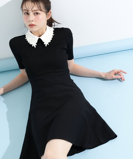 衿付きミニニットワンピース