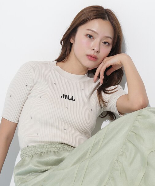 半袖ビジューコンパクトロゴニット