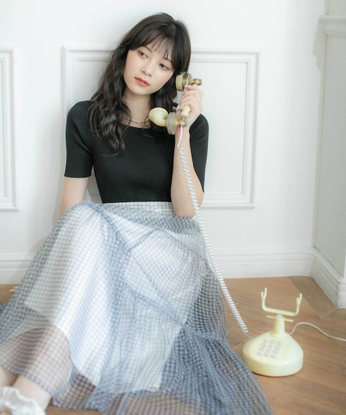 ニット×シアースカートドッキングワンピース