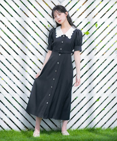 スカラップカラーワンピース