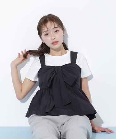 リボンペプラムブラウス