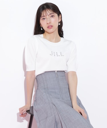 パールミニロゴパフスリーブニットトップス