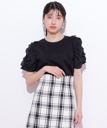 袖ボリュームリボンTシャツ