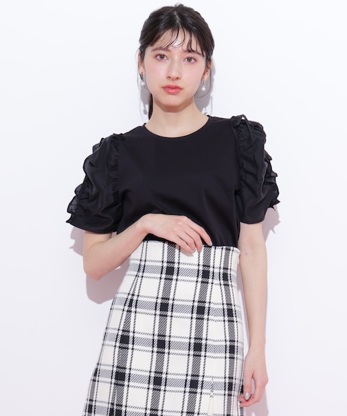 袖ボリュームリボンTシャツ
