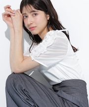 袖ボリュームリボンTシャツ