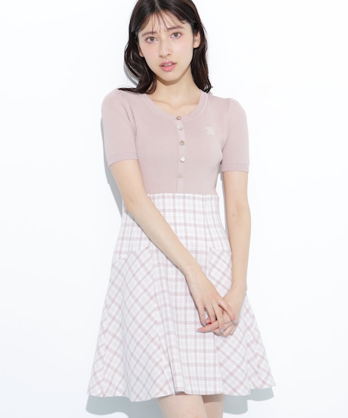 チェックドッキングミニワンピース