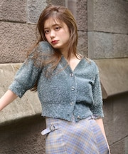 ラメフェザー半袖カーディガン
