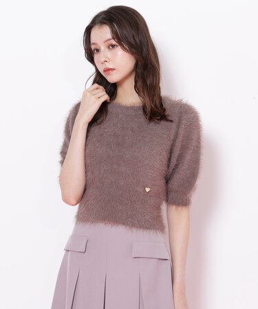 ハートプレート付きフェザーニット