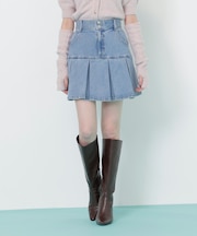 ボックスプリーツデニムミニスカート