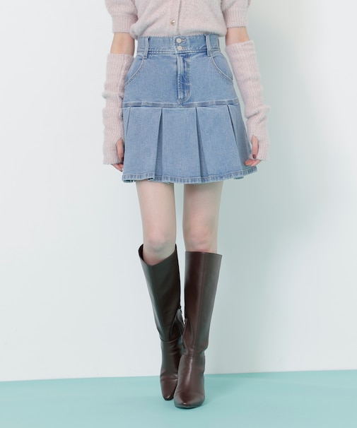 ボックスプリーツデニムミニスカート