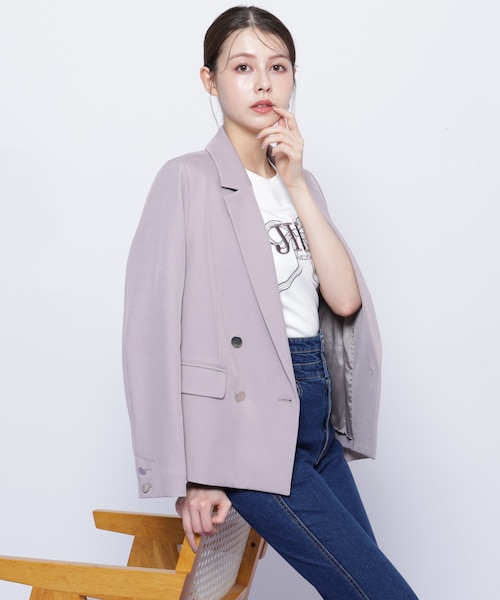 すぐ届く 可愛い【JILL by JILL】ツイル ダブル釦 ジャケット セットアップ対応＞ベーシックツイルダブル釦ジャケット