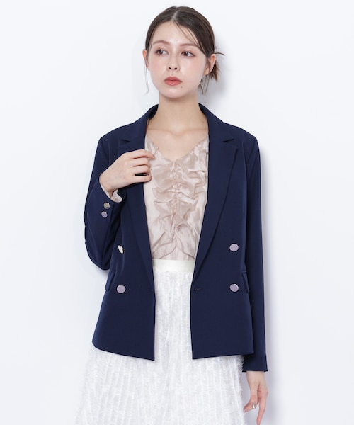 (美品)JUSGLITTY♡ツイードダブル釦ジャケット セットアップ対応＞ベーシックツイルダブル釦ジャケット