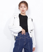 配色リボンペプラムジャケット