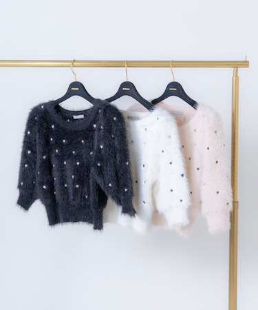 ハート刺繍シャギーニット