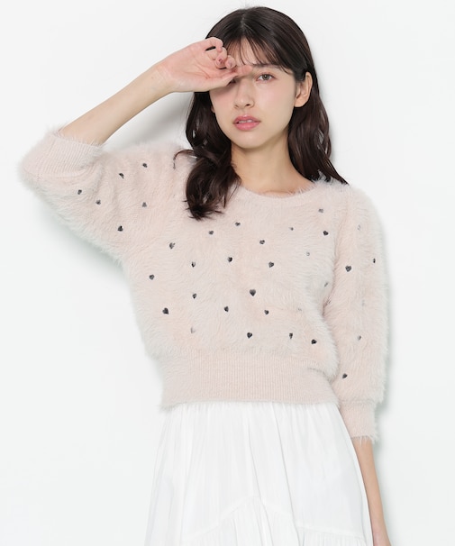 ハート刺繍シャギーニット