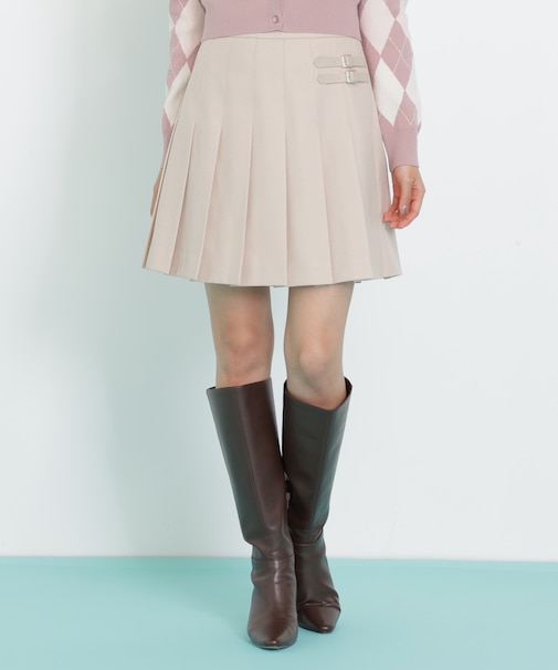 サイドベルトプリーツミニスカート